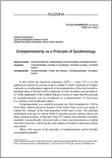 Complementarity as a principle of epistemology