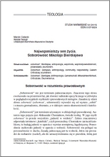 Najwspanialszy sen życia : soborowość Mikołaja Bierdiajewa