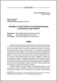 Modlitwa o pokój troską o ład międzynarodowy w nauczaniu Jana Pawła II