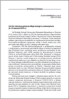 XVI Dni Interdyscyplinarne "Misja teologii w uniwersytecie" (9–10 czerwca 2015 r.)