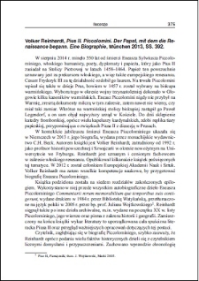 Volker Reinhardt, Pius II. Piccolomini. Der Papst, mit dem die Renaissance begann. Eine Biographie : [recenzja]