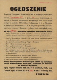 [Ogłoszenie o naborze na kursy Uniwersytetów Robotniczych ZSMP 1977]