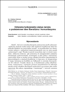 Ontyczno-funkcjonalny status narodu a podstawowe idee liberalizmu i komunitaryzmu