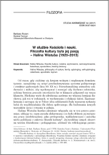 W służbie Kościoła i nauki : filozofia kultury była jej pasją - Halina Wistuba (1920-2013)