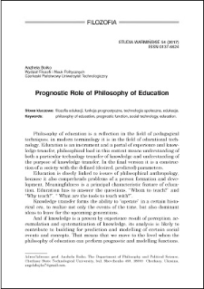 Prognostic role of philosophy of education