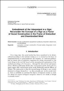Embodiment of the interpretant in a sign : reconsider the concept of a sign as a factor of social construction in the frame of embodied and disembodied mind