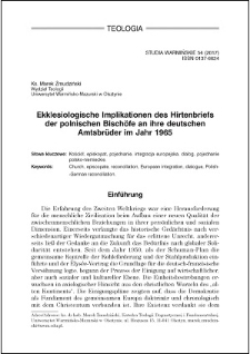 Ekklesiologische Implikationen des Hirtenbriefs der polnischen Bischöfe an ihre deutschen Amtsbrüder im Jahr 1965