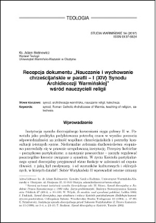 Recepcja dokumentu "Nauczanie i wychowanie chrześcijańskie w parafii - I (XVI) Synodu Archidiecezji Warmińskiej" wśród nauczycieli religii