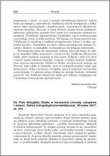 Ks. Piotr Mrzygłód, Osoba w horyzoncie choroby, cierpienia i śmierci. Szkoce antropologiczno-metafizyczne : [recenzja]