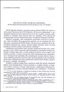 Recepcja dzieł Marcina Kromera w polskich kolegiach jezuickich do 1773 roku