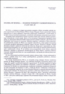 Stanisław Reszka : diariusz podróży i korespondencja z lat 1583-89