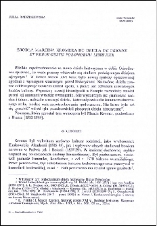 Źródła Marcina Kromera do dzieła "De origine et rebus gestis Polonorum libri XXX"