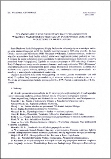 Sprawozdanie z Sesji Naukowych Rady Pedagogicznej Wyższego Warmińskiego Seminarium Duchownego "Hosianum" w Olsztynie za okres 1987-1989