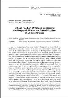 Official position of Vatican concerning the responsibility for the global problem of climate change