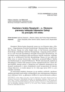 Kazimierz hrabia Szeptycki - o. Klemens : pierwszy lobbysta interesów Galicji na początku XX wieku