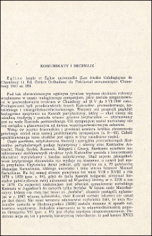 Église locale et Église universelle : [recenzja]