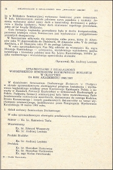 Sprawozdanie z działalności Warmińskiego Seminarium Duchownego "Hosianum” w Olsztynie za rok akademicki 1986/1987