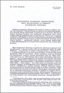 Zagadnienie tolerancji, zjednoczenia oraz społeczności w pismach Stanisława Hozjusza