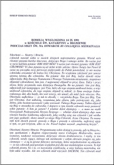 Homilia wygłoszona 14 IX 1991 w kościele św. Katarzyny w Braniewie podczas Mszy św. na otwarcie III Colloquia Mediaevalia