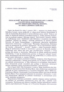 Działalność błogosławionej Bolesławy Lament, założycielki Zgromadzenia Sióstr Misjonarek Świętej Rodziny, na rzecz jedności Kościoła