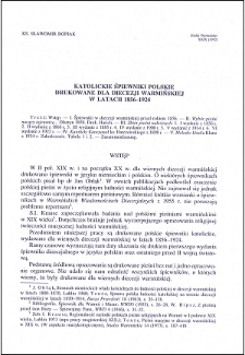 Katolickie śpiewniki polskie drukowane dla diecezji warmińskiej w latach 1856-1924