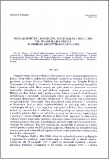 Działalność pedagogiczna, kulturalna i religijna dr. Władysława Gębika w okresie kwidzyńskim (1937-1939)