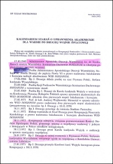 Kalendarium starań o uprawnienia akademickie dla Warmii po drugiej wojnie światowej