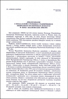 Sprawozdanie z działalności Wyższego Warmińskiego Seminarium Duchownego "Hosianum" w roku akademickim 1990/1991