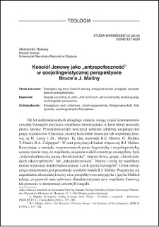 Kościół Janowy jako "antyspołeczność" w socjolingwistycznej perspektywie Bruce'a J. Maliny