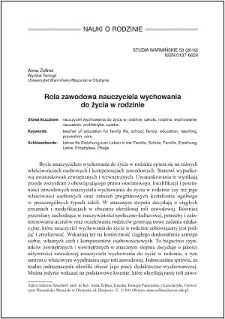 Rola zawodowa nauczyciela wychowania do życia w rodzinie