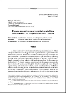 Prawnie aspekty autentyczności produktów mleczarskich na przykładzie masła i serów