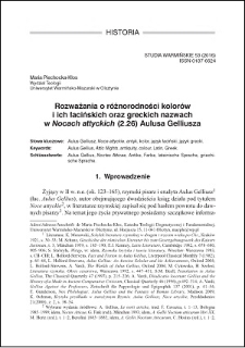 Rozważania o różnorodności kolorów i ich łacińskich oraz greckich nazwach w "Nocach attyckich" (2.26) Aulusa Gelliusza