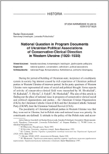 National question in program documents of Ukrainian political associations of conservative-clerical direction in Western Ukraine (1920-1930)