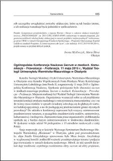 Ogólnopolska Konferencja Naukowa "Sacrum w mediach. Komunikacja - Prowokacja - Profanacja", 11 maja 2015 r., Wydział Teologii Uniwersytetu Warmińsko-Mazurskiego w Olsztynie