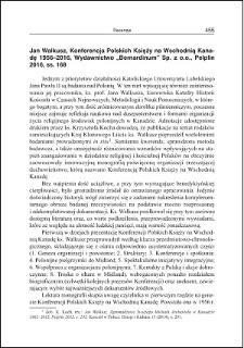 Jan Walkusz, Konferencja Polskich Księży na Wschodnią Kanadę 1956-2016 : [recenzja]