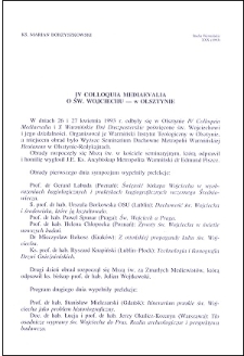 IV Colloquia Mediaevalia : o św. Wojciechu - w Olsztynie