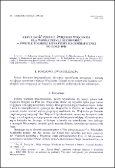 Aktualność postaci Świętego Wojciecha dla współczesnej duchowości w świetle polskiej literatury hagiograficznej po roku 1945