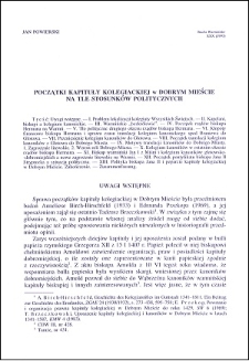 Początki kapituły kolegiackiej w Dobrym Mieście na tle stosunków politycznych