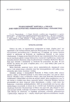 Wiarygodność Kościoła w Polsce jako rzeczywistości personalistycznej i dynamicznej