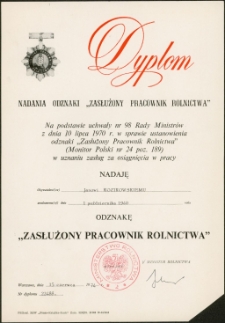 [Nadanie odznaki "Zasłużony Pracownik Rolnictwa"]