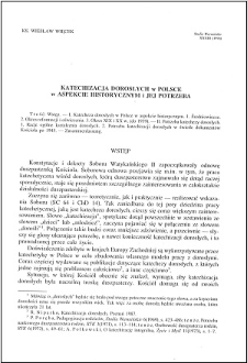 Katechizacja dorosłych w Polsce w aspekcie historycznym i jej potrzeba