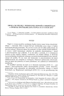 Droga do pełnej i widzialnej jedności chrześcijan w świetle encykliki Jana Pawła II "Ut Unum Sint"