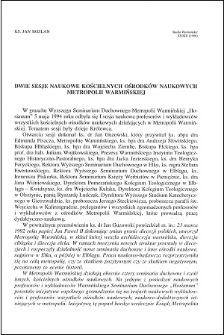 Sprawozdanie z sesji naukowych profesorów i wykładowców Wyższego Seminarium Duchownego Metropolii Warmińskiej "Hosianum" w Olsztynie za lata 1989-1996