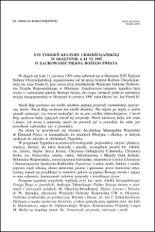 XVI Tydzień Kultury Chrześcijańskiej w Olsztynie 4-11 VI 1995 : o zachowanie piękna Bożego świata