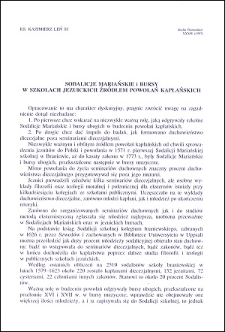 Sodalicje Mariańskie i bursy w szkołach jezuickich źródłem powołań kapłańskich
