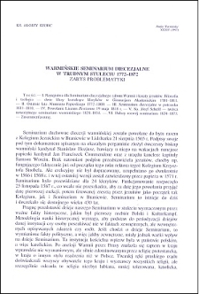 Warmińskie Seminarium Diecezjalne w trudnym stuleciu 1772-1872 : zarys problematyki
