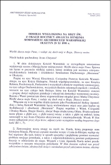 Homilia wygłoszona na Mszy św. z okazji rocznicy 430-lecia istnienia Seminarium Archidiecezji Warmińskiej : Olsztyn 25 XI 1995 r.