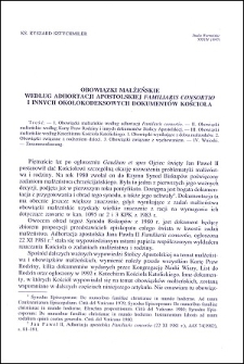 Obowiązki małżeńskie według adhortacji apostolskiej "Familiaris consortio" i innych okołokodeksowych dokumentów Kościoła