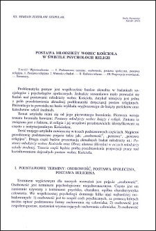Postawa młodzieży wobec Kościoła w świetle psychologii religii