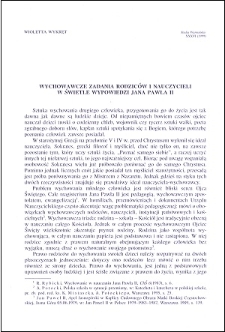 Wychowawcze zadania rodziców i nauczycieli w świetle wypowiedzi Jana Pawła II